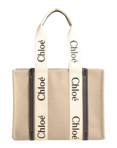 Chloé Woman Shoulder Bag Beige Size - Linen, Calfskin