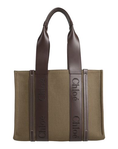 Chloé Woman Shoulder Bag Military Green Size - Linen, Calfskin