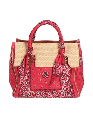 Shop Viamailbag Woman Handbag Red Size - Textile Fibers, Natural Raffia, Soft Leather