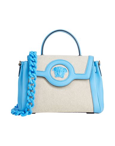 Versace Woman Handbag Azure Size - Cotton, Acrylic, Calfskin In Blue