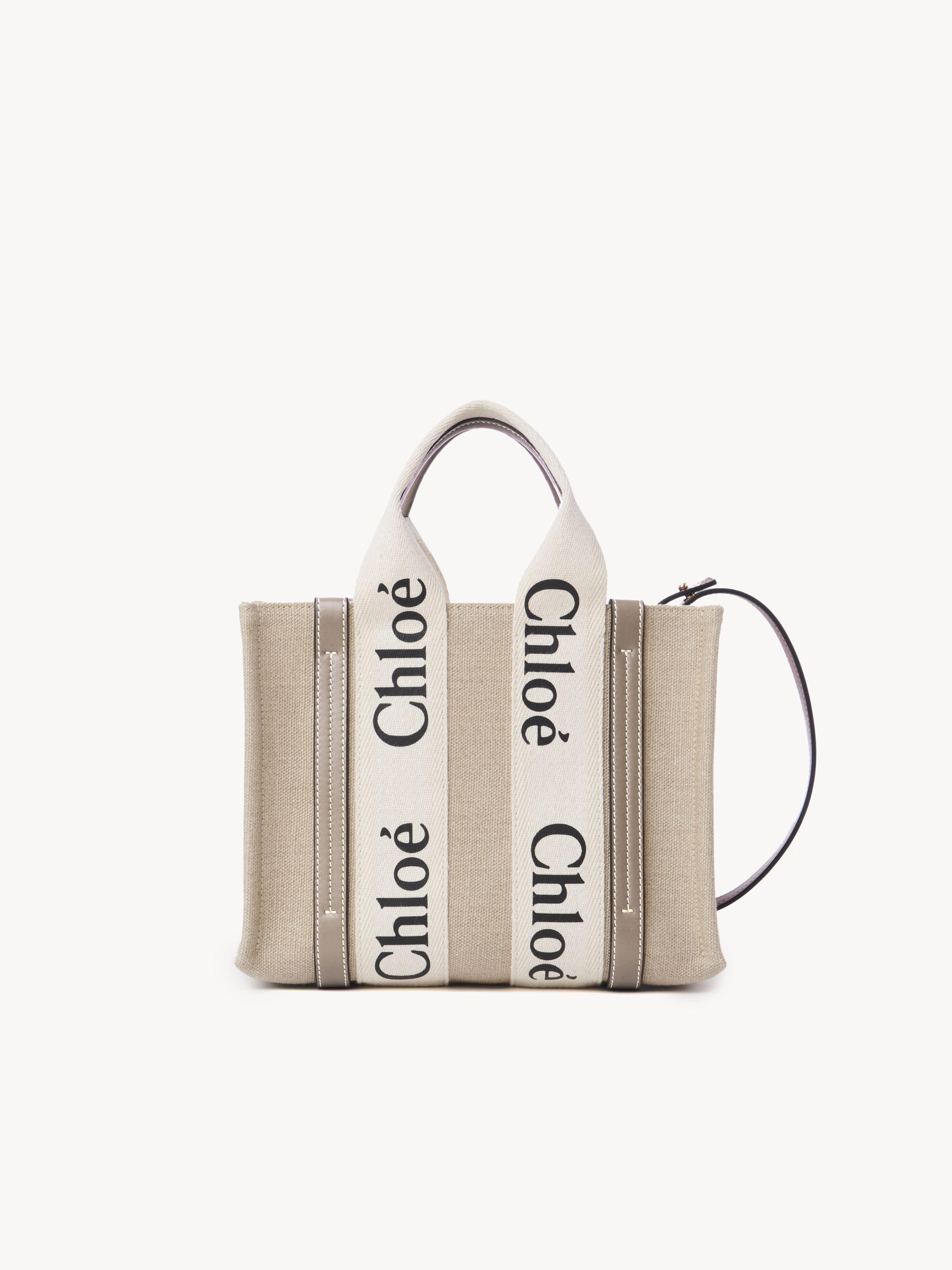 Chloé Women's Small Woody Tote Bag Size Onesize 100% Linen, Calf-Skin Leather, Polyester Grey