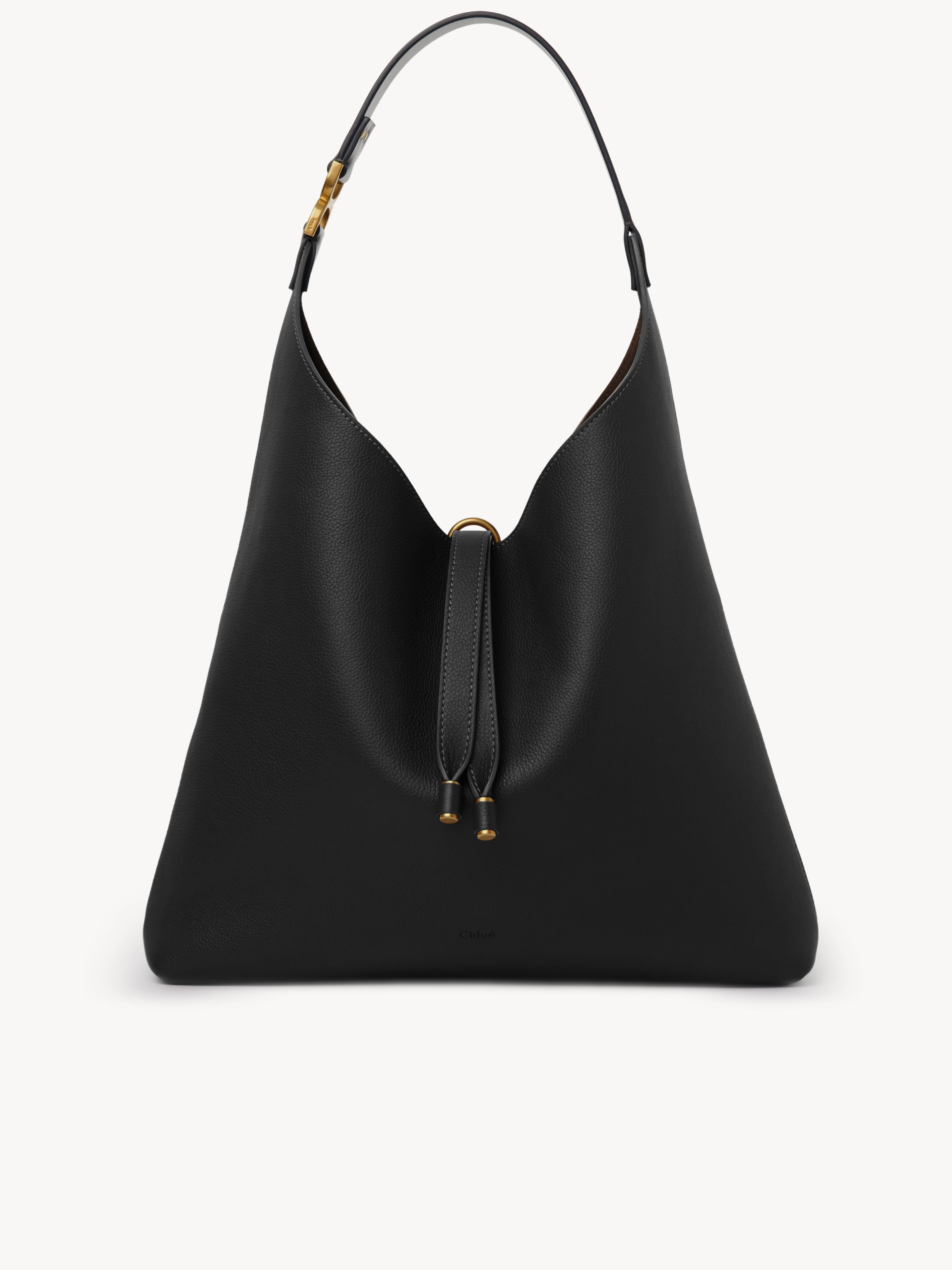 Shop Chloé Marcie Hobo Bag In Grained Leather Black Size Onesize 100% Calf-skin Leather