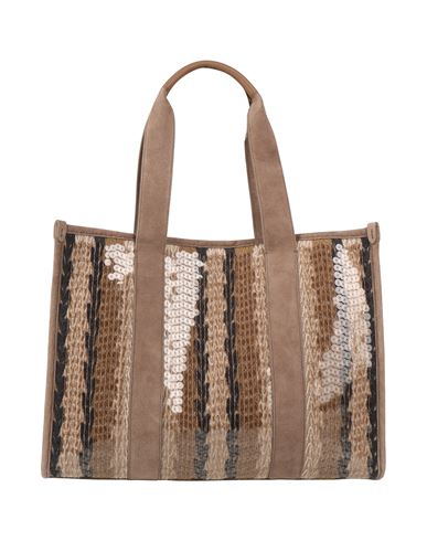 BRUNELLO CUCINELLI BRUNELLO CUCINELLI WOMAN HANDBAG SAND SIZE - LEATHER, TEXTILE FIBERS 