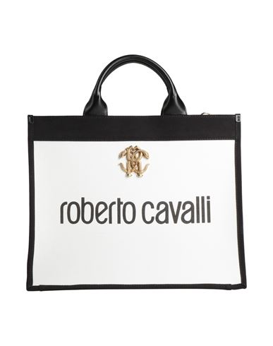 Roberto Cavalli Woman Handbag White Size - Cotton, Leather In Black