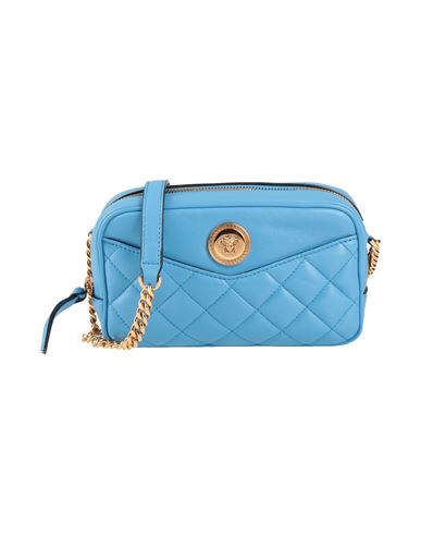 Shop Versace Woman Cross-body Bag Azure Size - Lambskin In Blue