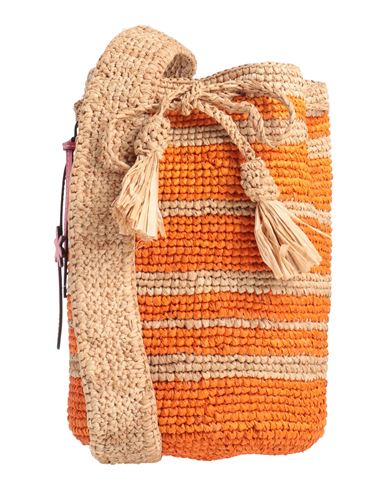 Shop Manebi Manebí Woman Cross-body Bag Orange Size - Natural Raffia, Leather