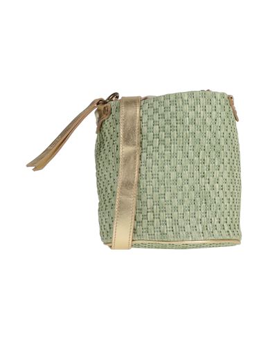 Shop Corsia Woman Cross-body Bag Light Green Size - Leather, Natural Raffia