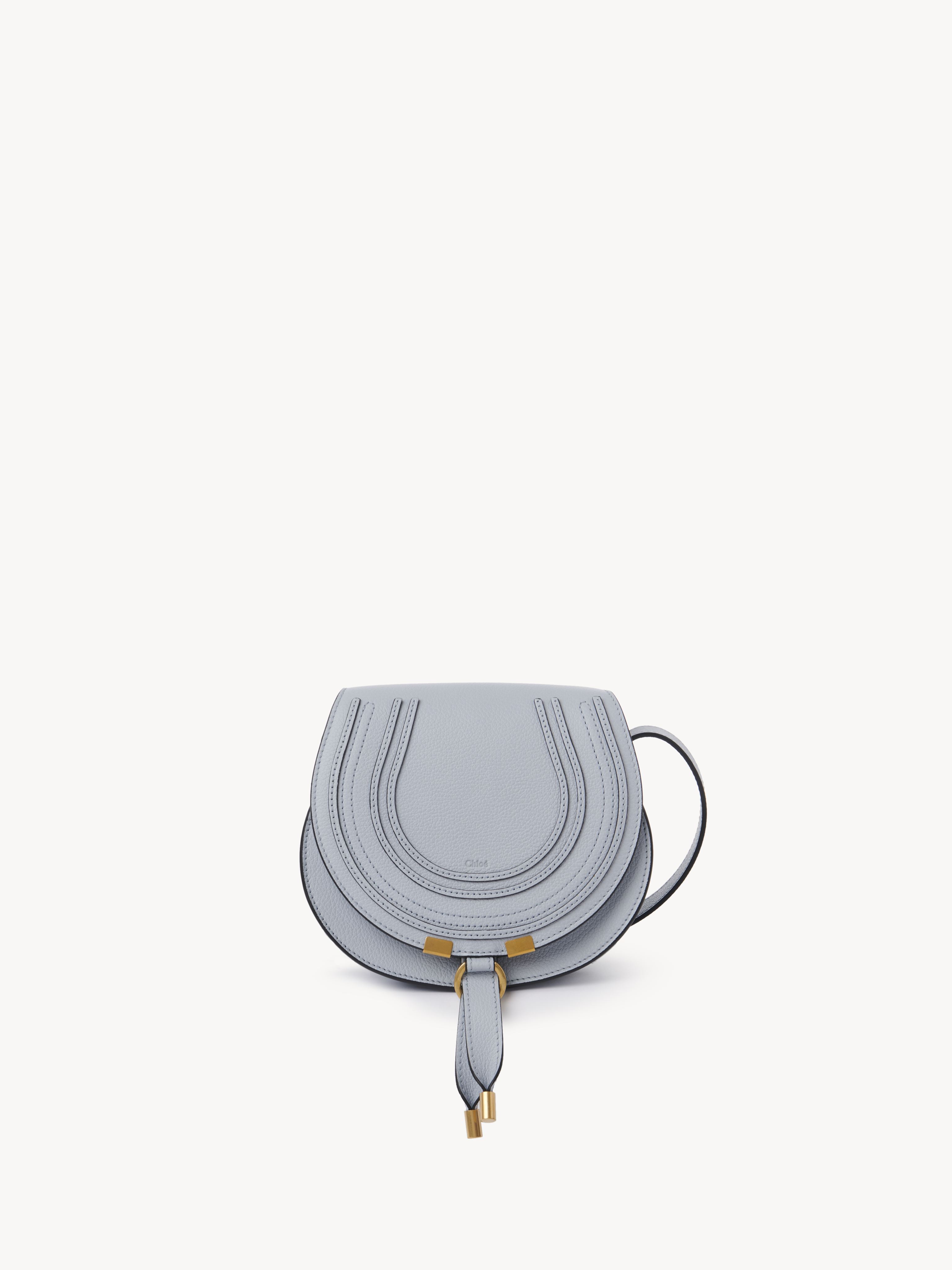 Chloé Small Marcie Saddle Bag In Grained Leather Blue Size Onesize 100% Calf-skin Leather