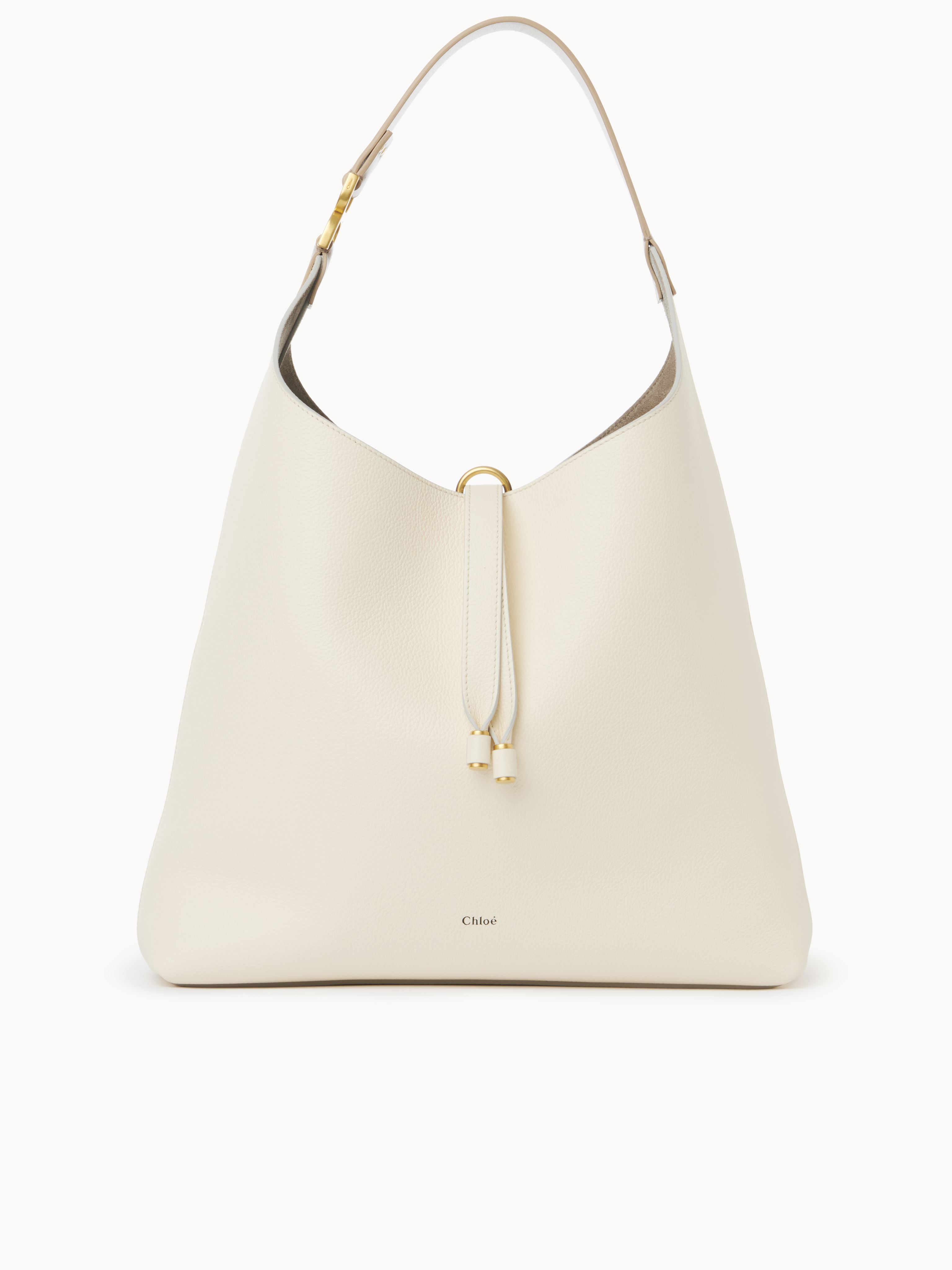 Chloé Marcie Hobo Bag In Grained Leather White Size Onesize 100% Calf-skin Leather