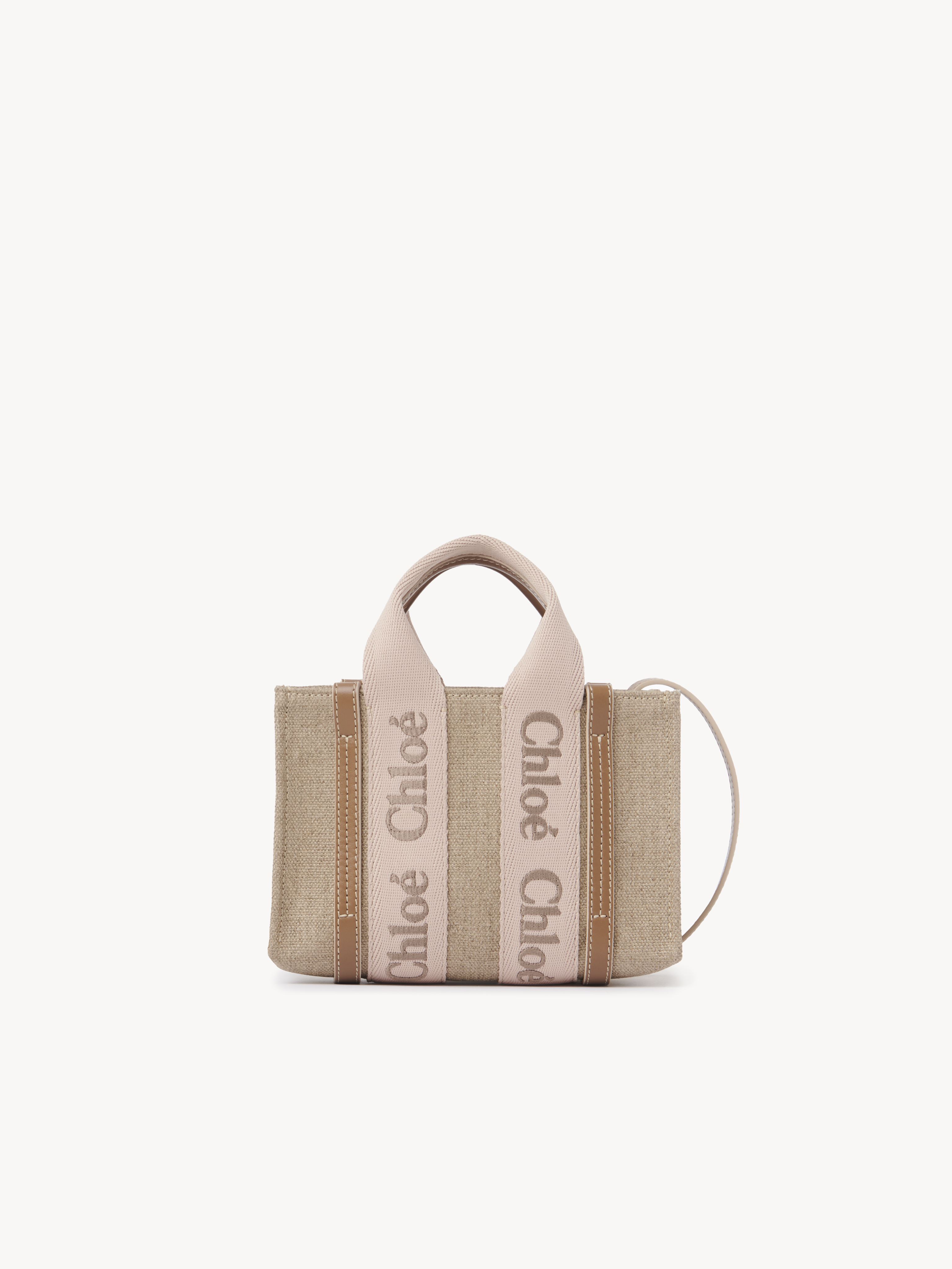 Chloé Mini Sac Cabas Woody En Toile De Lin Femme Beige Taille Onesize 100% Lin, Cuir De Veau, Polyester In Beige