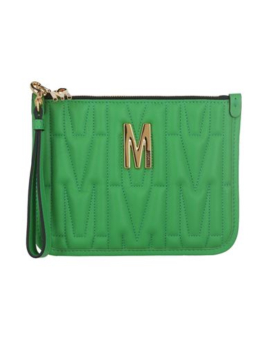 Moschino Quilted Logo Wristlet Woman Handbag Green Size - Tanned Leather