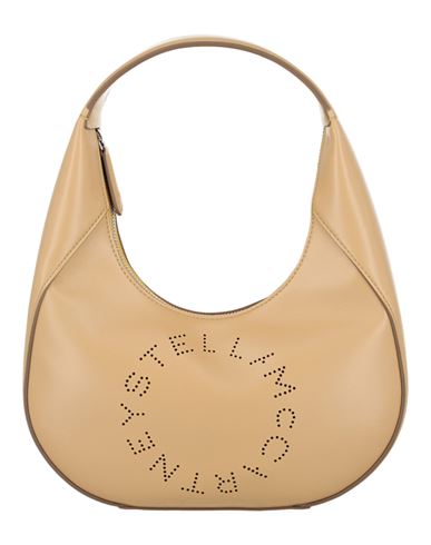 Shop Stella Mccartney Logo Hobo Shoulder Bag Woman Shoulder Bag Beige Size - Polyurethane, Polyester