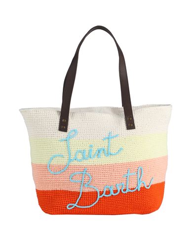 Mc2 Saint Barth Helene Crochet Woman Handbag Ivory Size - Cotton, Leather In Orange