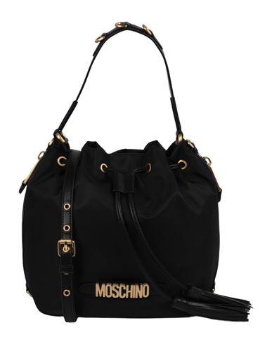 Shop Moschino Drawstring Bucket Bag Woman Handbag Black Size - Nylon