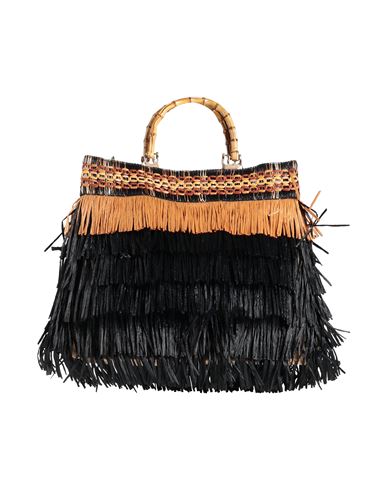 La Milanesa Woman Handbag Black Size - Textile Fibers, Natural Raffia