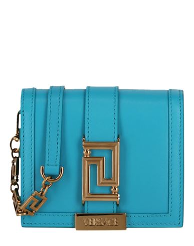 Shop Versace Greca Goddess Chain Wallet Woman Cross-body Bag Blue Size - Calfskin