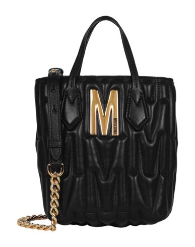 Shop Moschino M Logo Quilted Leather Shoulder Bag Woman Handbag Black Size - Lambskin