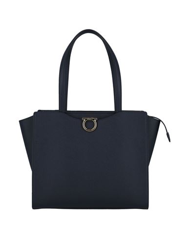 Shop Ferragamo Gemini Leather Shoulder Bag Woman Shoulder Bag Blue Size - Calfskin