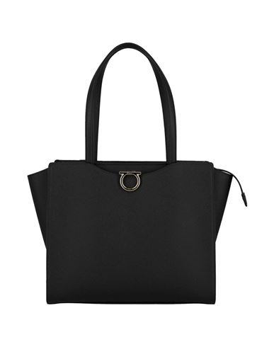 Shop Ferragamo Gemini Leather Shoulder Bag Woman Shoulder Bag Black Size - Calfskin