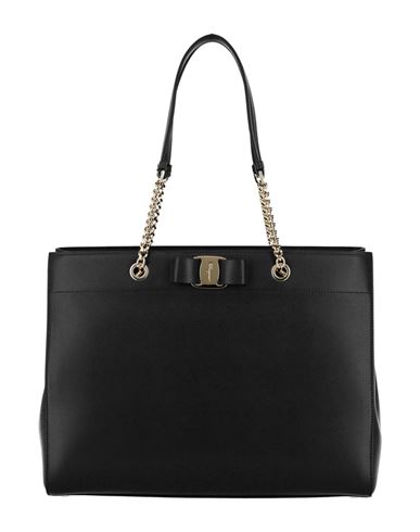 Shop Ferragamo Vara Bow Smooth Leather Tote Woman Shoulder Bag Black Size - Calfskin