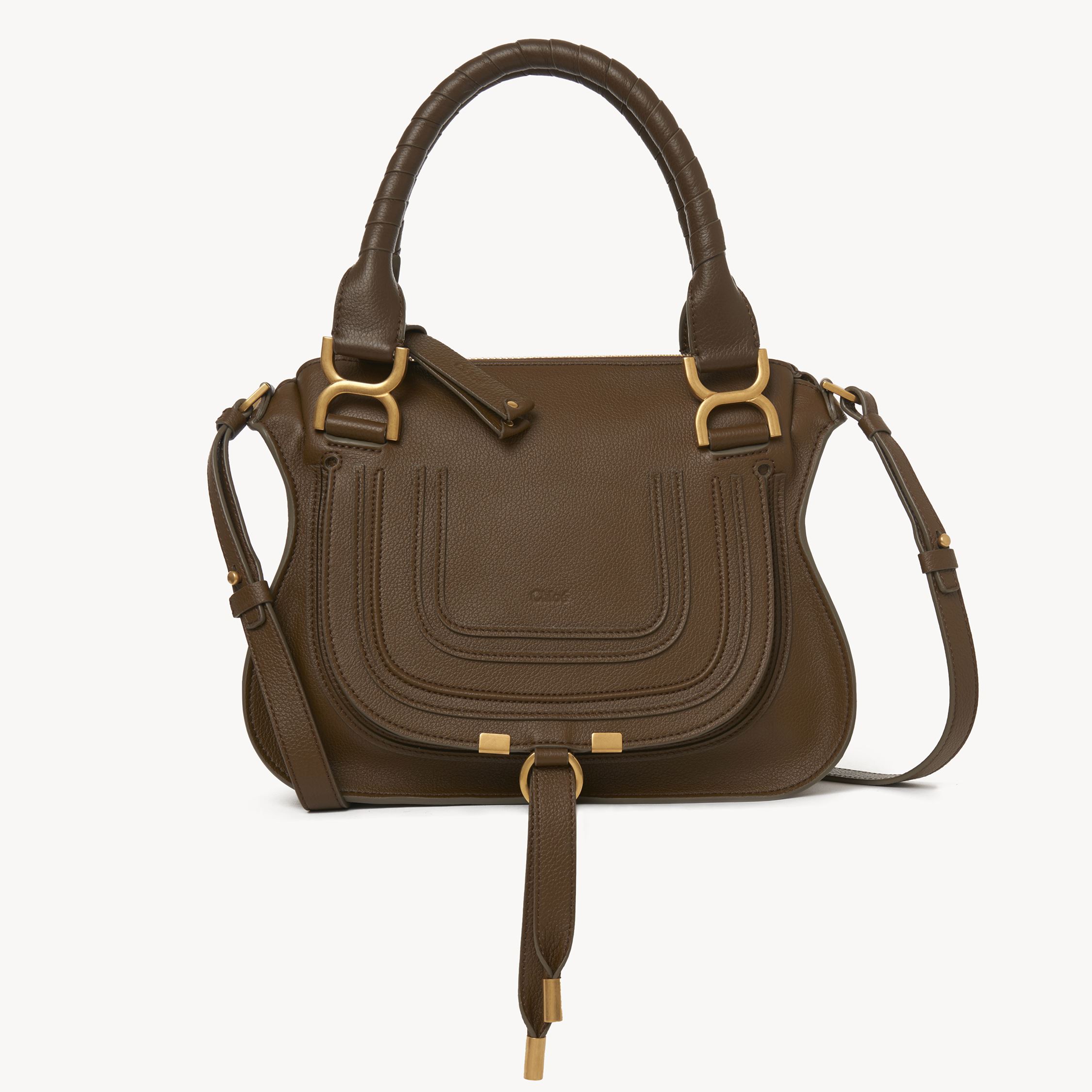 Shop Chloé Petit Sac Marcie En Cuir Grainé Femme Beige Taille Onesize 100% Cuir De Veau