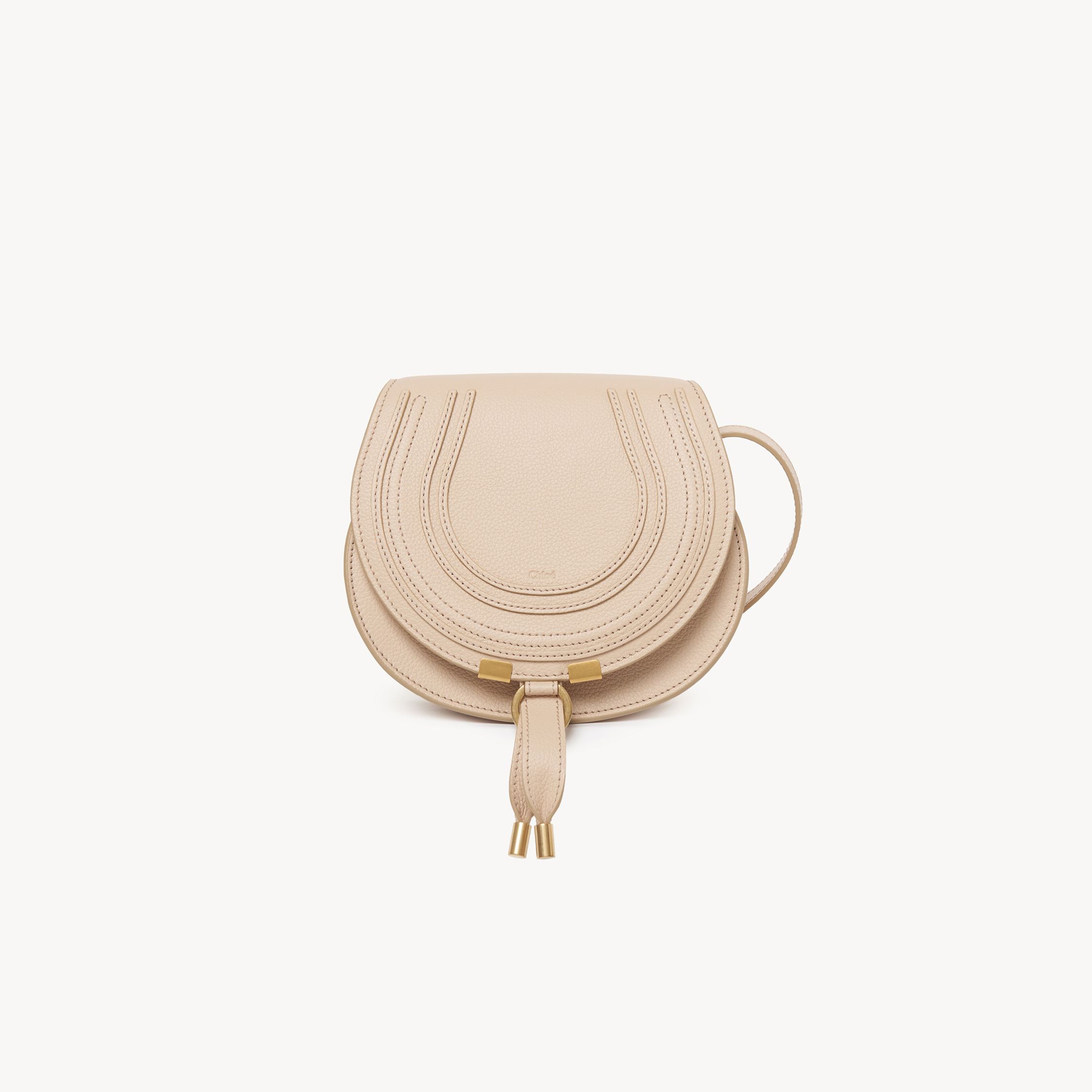 Shop Chloé Small Marcie Saddle Bag In Grained Leather Pink Size Onesize 100% Calf-skin Leather