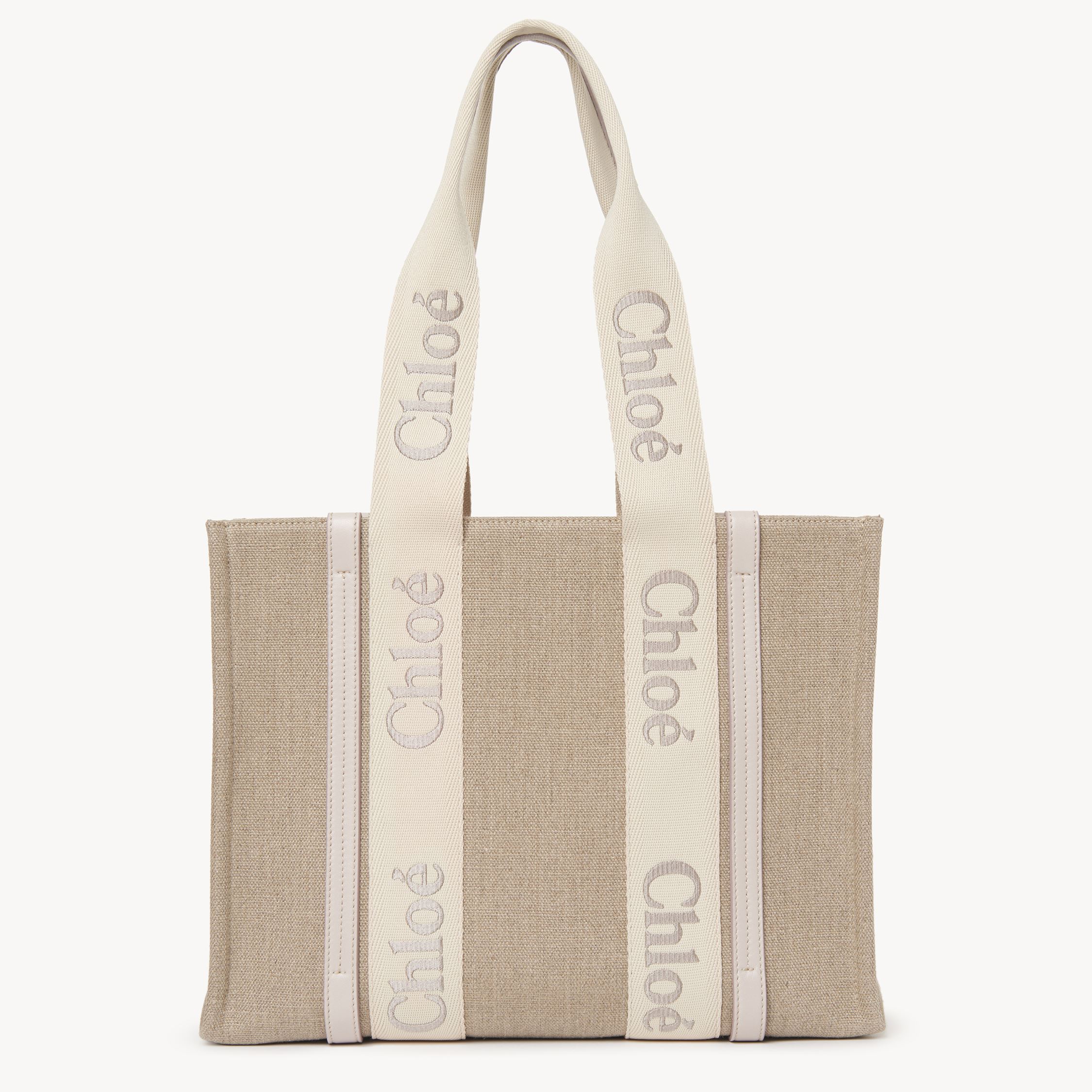 Shop Chloé Sac Cabas Woody En Toile De Lin Femme Gris Taille Onesize 100% Lin, Cuir De Veau In Grey