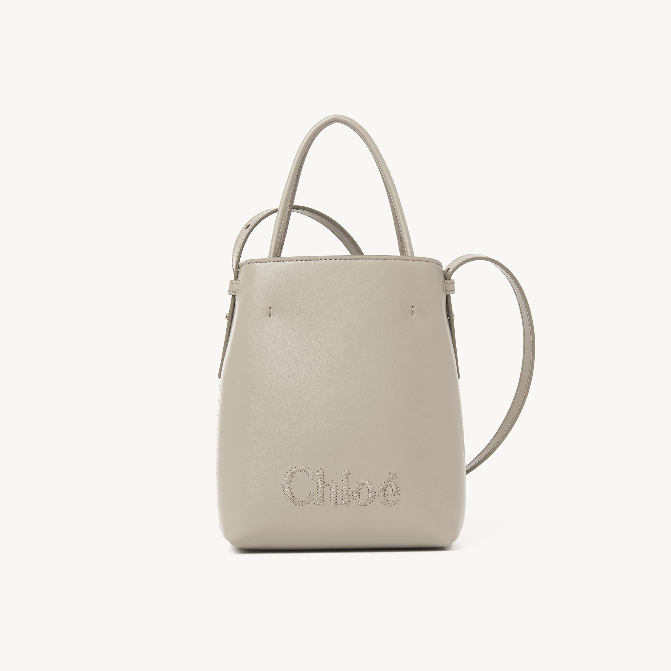 Shop Chloé Micro Sac Cabas  Sense En Cuir Lisse Femme Gris Taille Onesize 100% Cuir De Veau In Grey