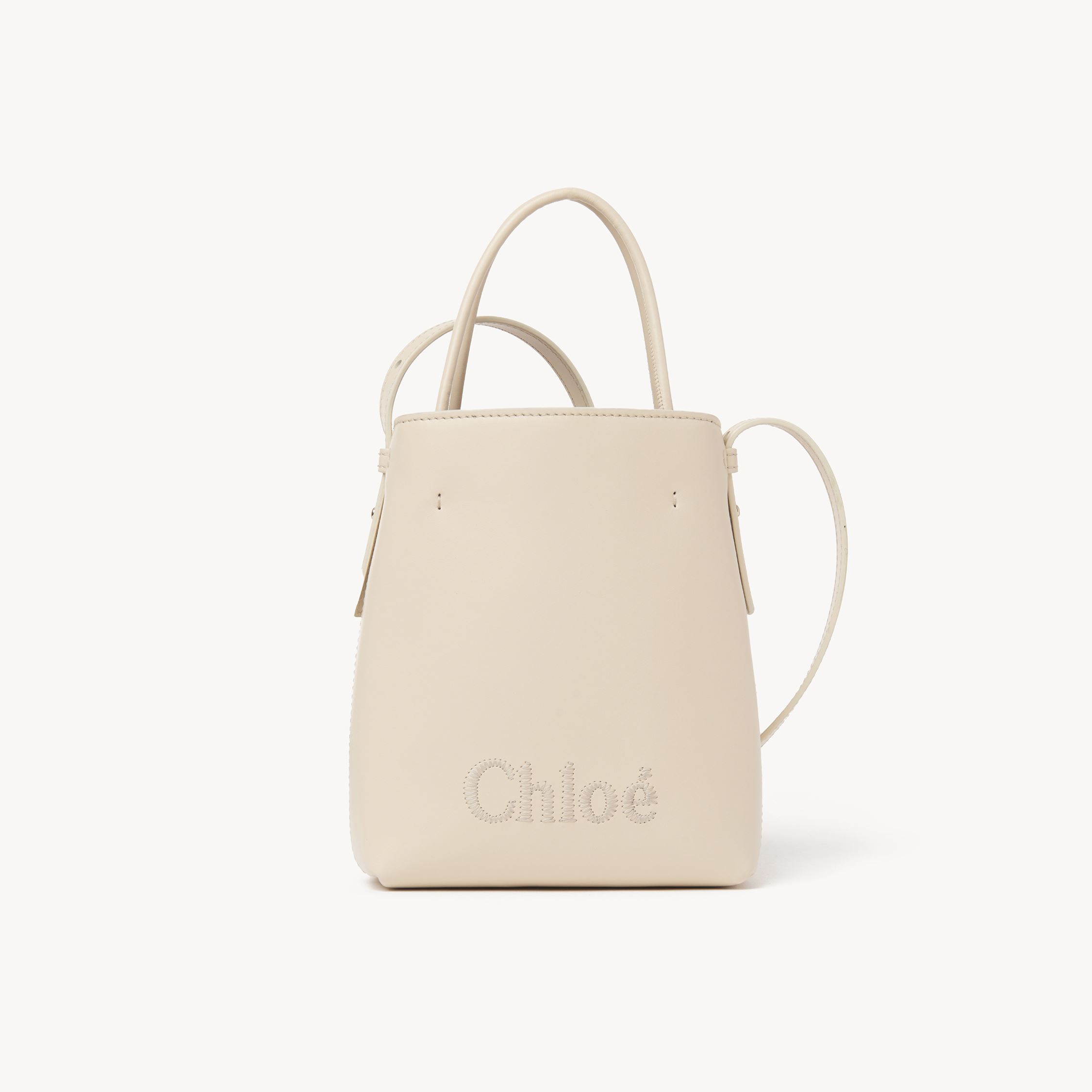 Shop Chloé Micro Sac Cabas  Sense En Cuir Lisse Femme Beige Taille Onesize 100% Cuir De Veau