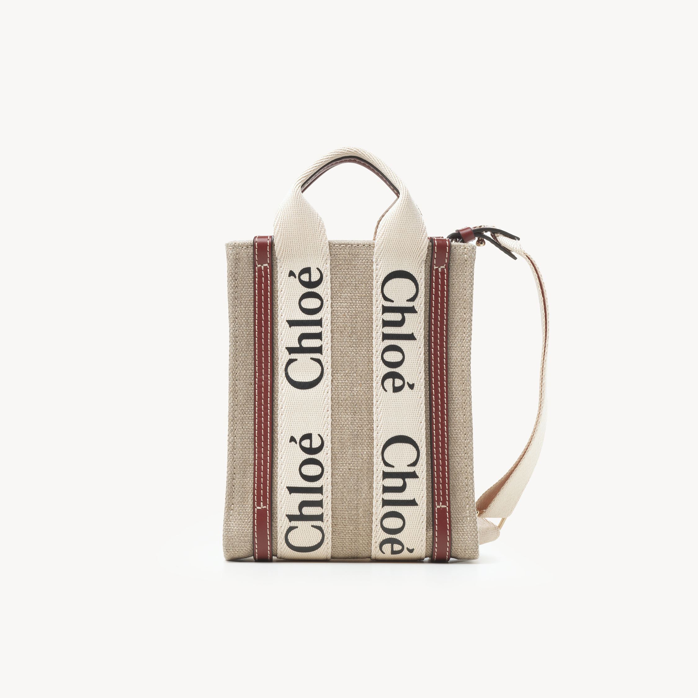 Shop Chloé Mini Sac Cabas North/south Woody En Toile De Lin Femme Multicolore Taille Onesize 100% Lin, Cuir De 