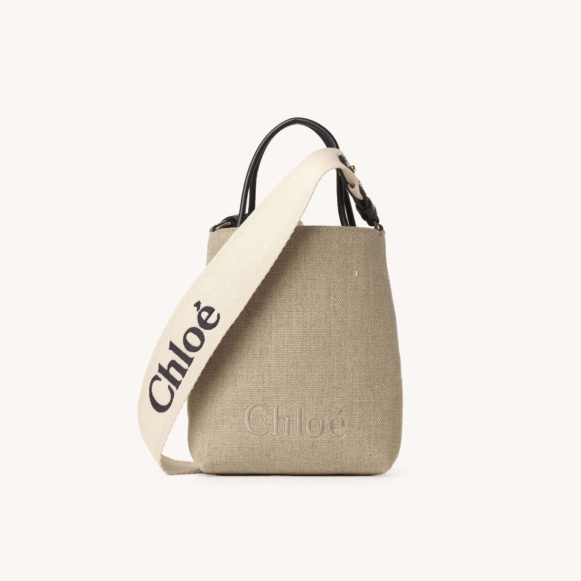 Shop Chloé Micro Sac Cabas  Sense En Toile De Lin Femme Beige Taille Onesize 100% Lin