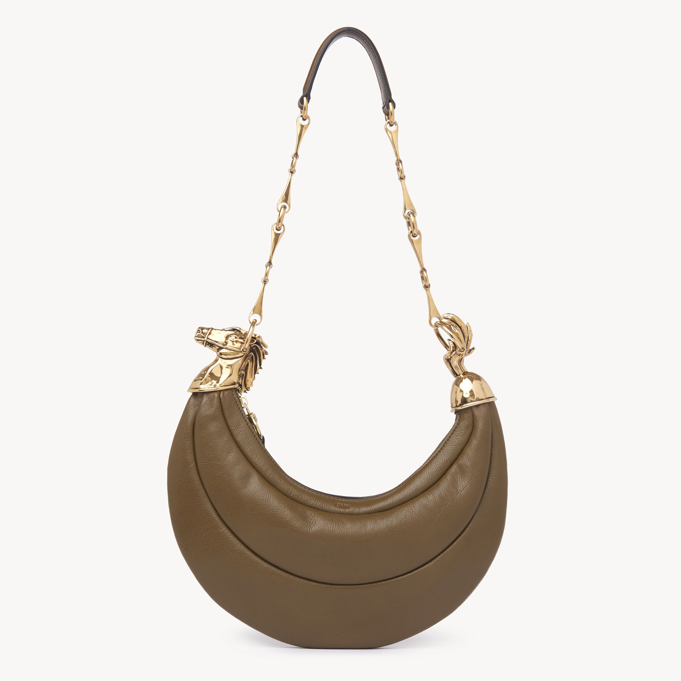 Shop Chloé Sac Porté Épaule Chain Horse En Cuir Grainé Femme Beige Taille Onesize 100% Cuir De Veau