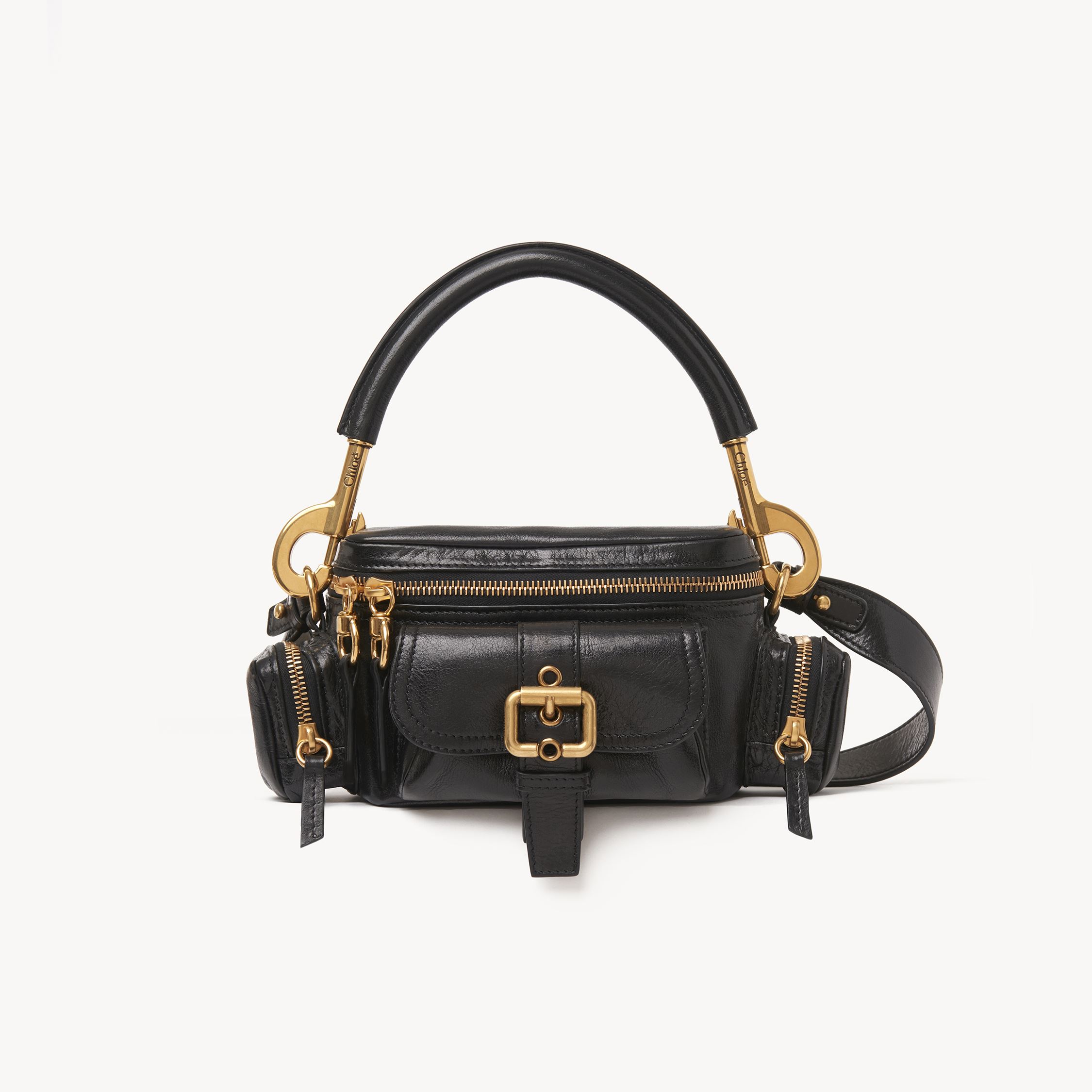 Chloé Small Double Carry Leather Bag With Multipocket Detail In Black