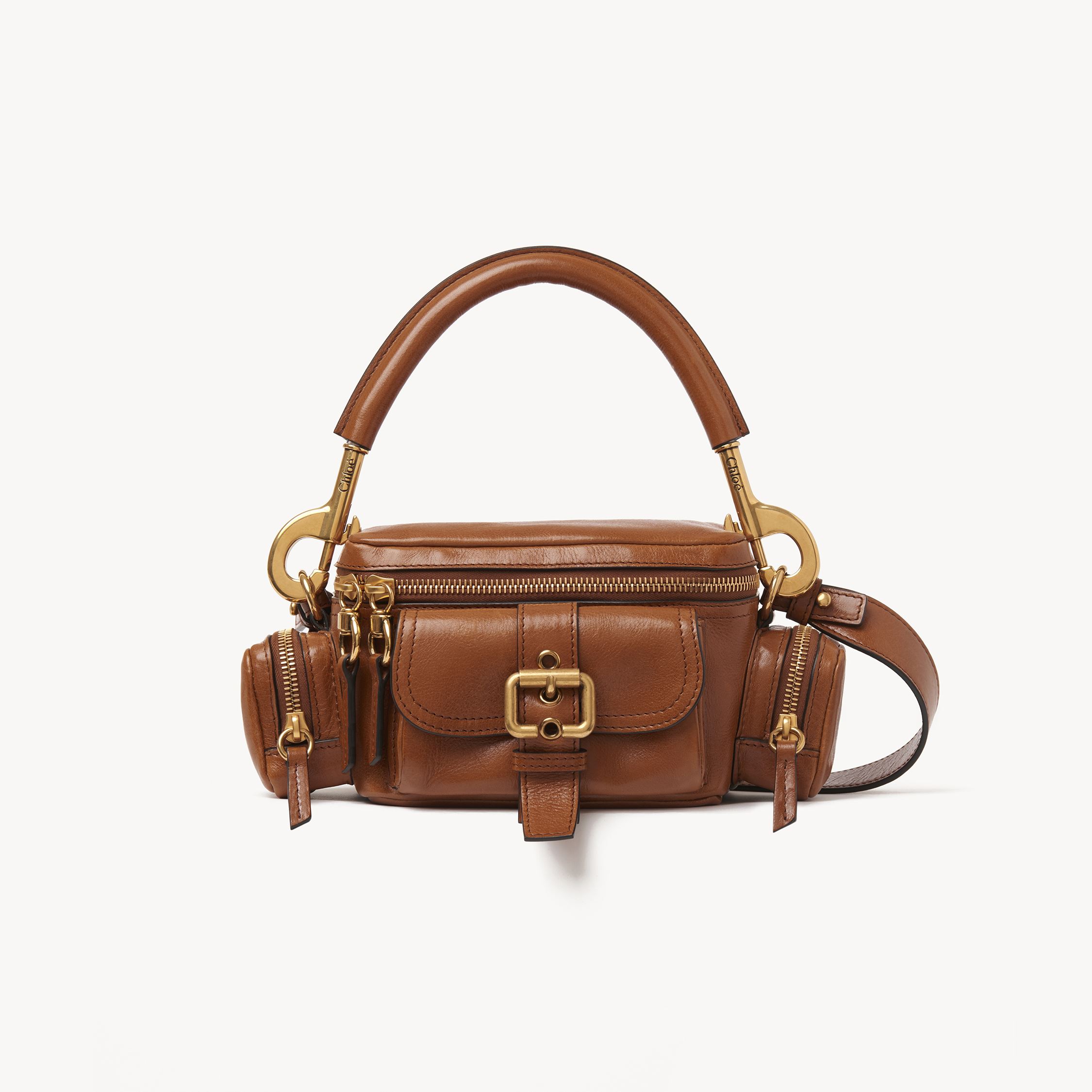 Chloé Small Double Carry Leather Bag With Multipocket Detail In Brown