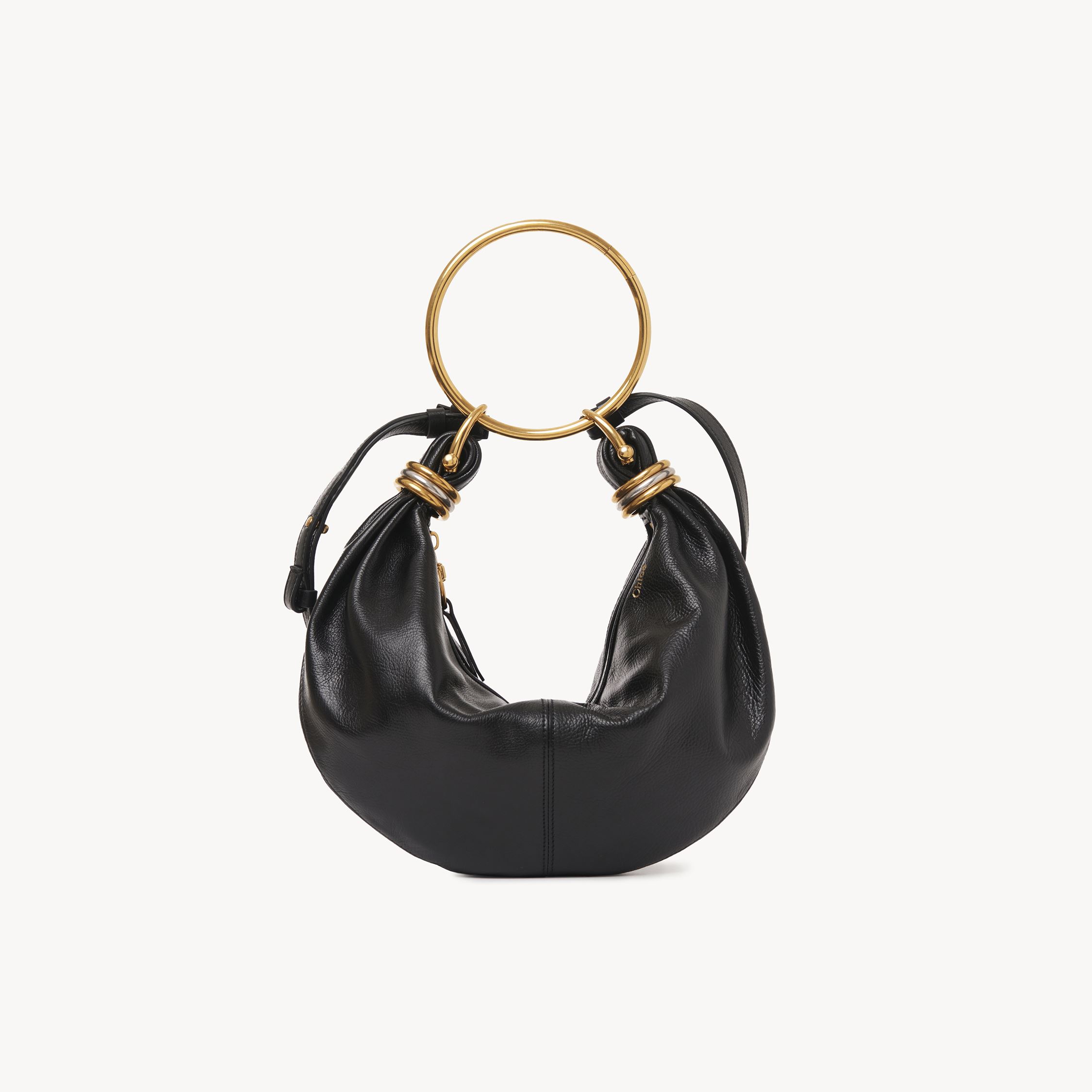 Shop Chloé Petit Sac Hobo Bracelet Bag En Cuir Grainé Femme Noir Taille Onesize 100% Cuir De Veau In Black