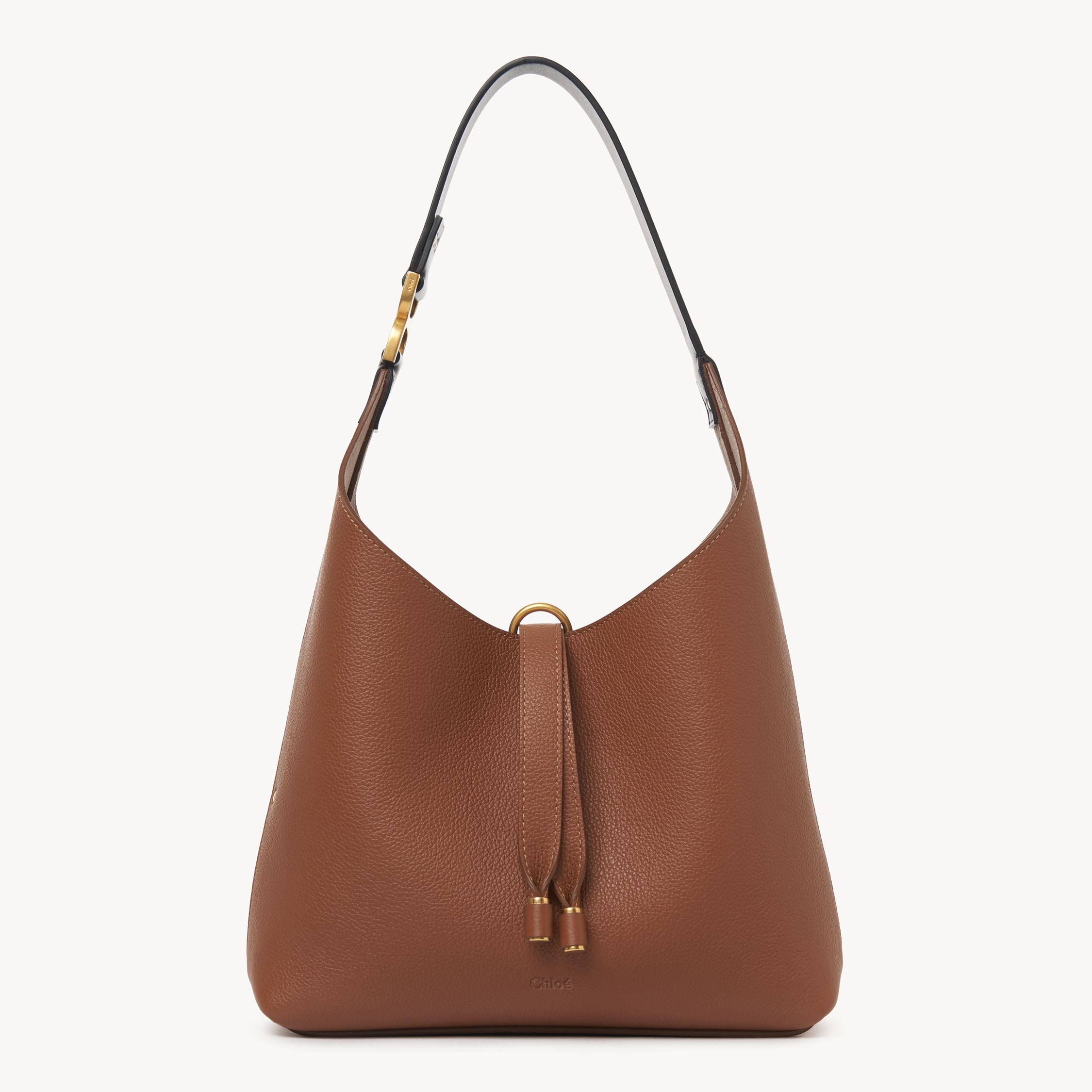 Shop Chloé Petit Sac Hobo Marcie En Cuir Grainé Femme Brun Taille Onesize 100% Cuir De Veau In Brown