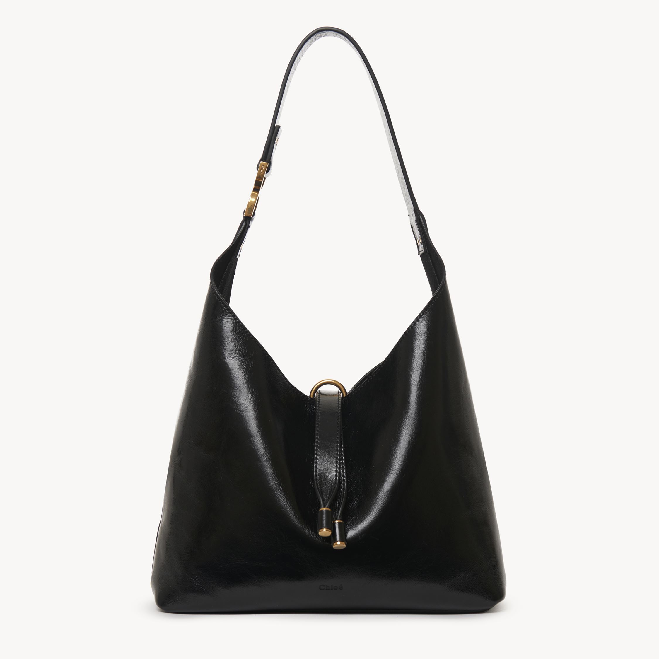 Shop Chloé Petit Sac Hobo Marcie En Cuir Brillant Femme Noir Taille Onesize 100% Cuir De Veau In Black