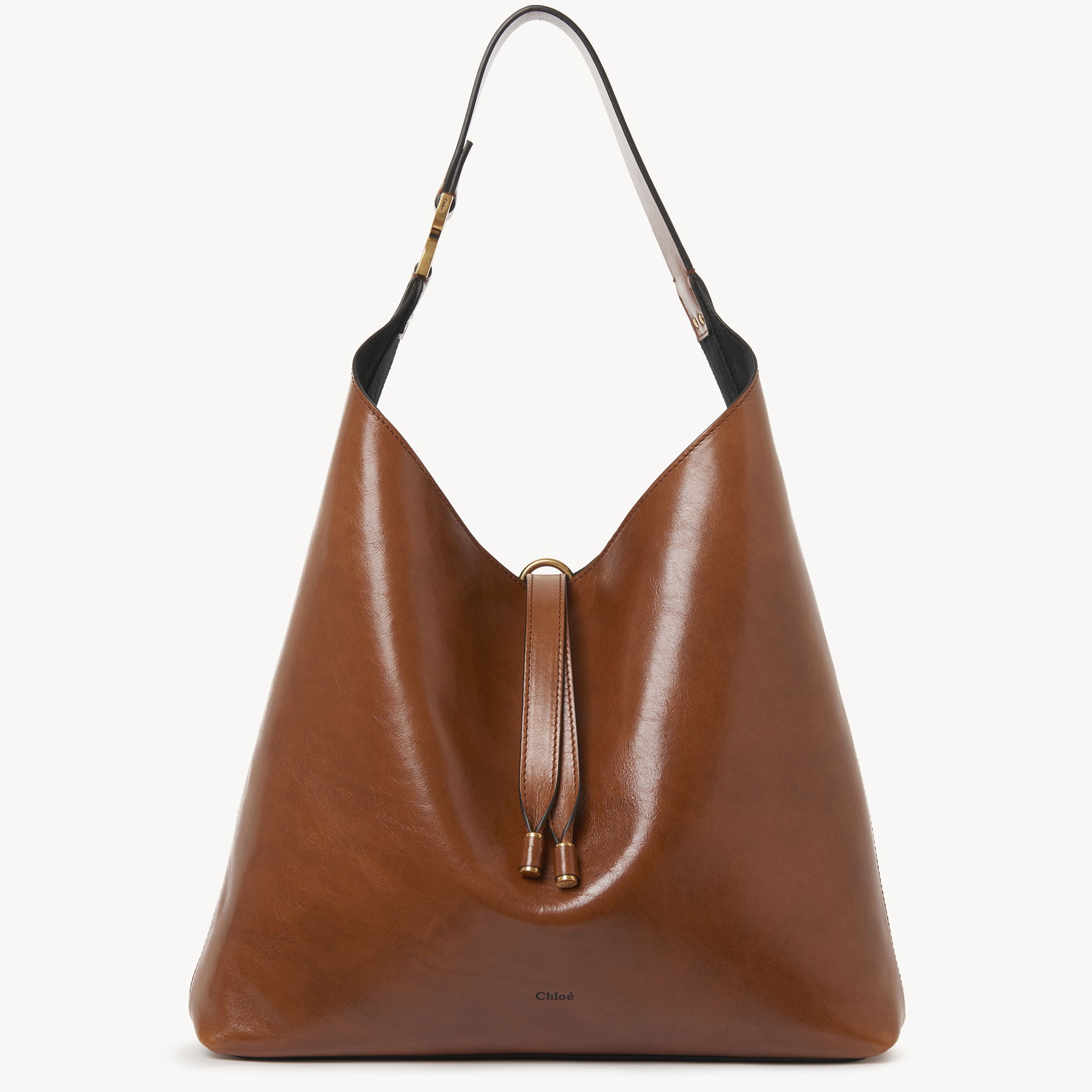 Shop Chloé Sac Hobo Marcie En Cuir Brillant Femme Brun Taille Onesize 100% Cuir De Veau In Brown