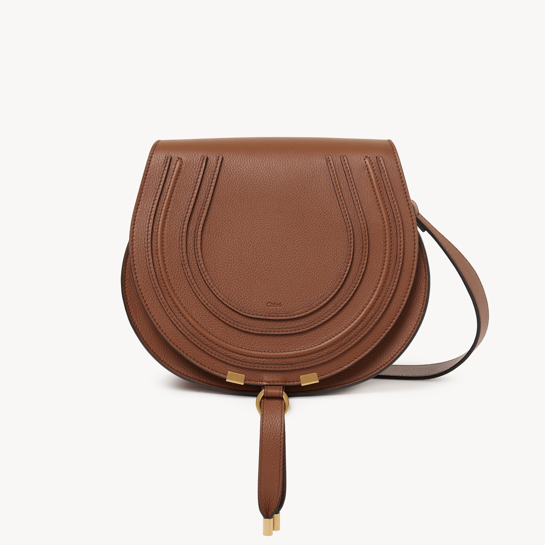 Shop Chloé Sac Porté Épaule Marcie En Cuir Grainé Femme Brun Taille Onesize 100% Cuir De Veau In Brown