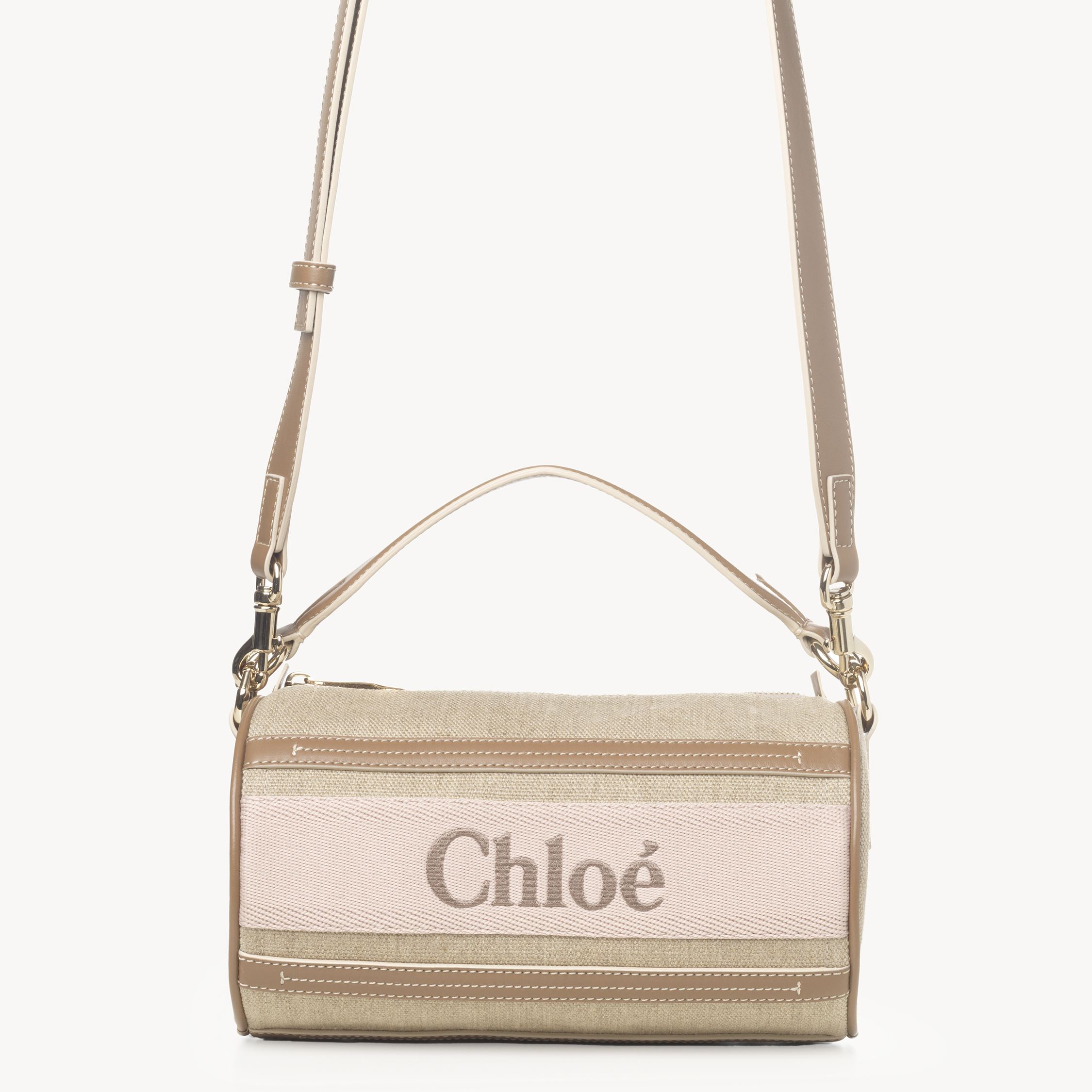 Shop Chloé Sac Tube Woody En Toile De Lin Femme Beige Taille Onesize 100% Cuir De Veau