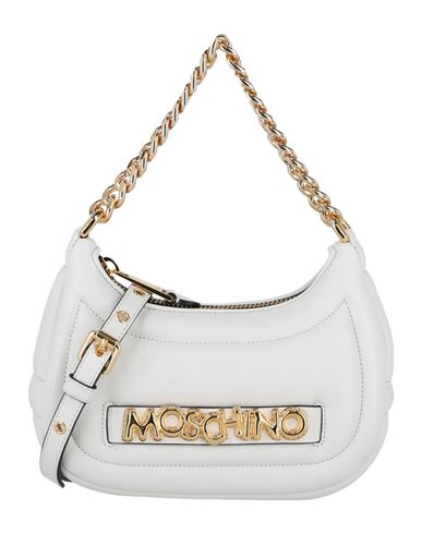 Moschino Balloon Lettering Crescent Bag Woman Shoulder Bag White Size - Lambskin