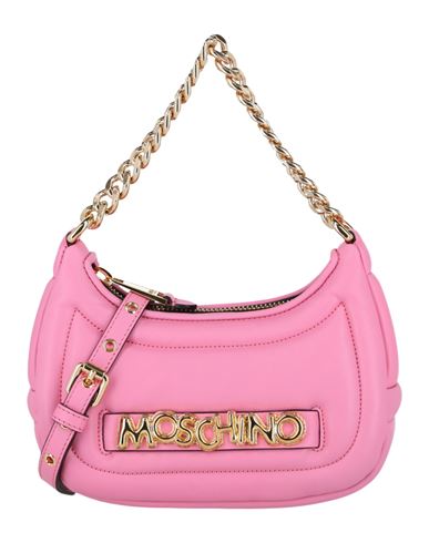 Shop Moschino Balloon Lettering Crescent Bag Woman Shoulder Bag Pink Size - Lambskin