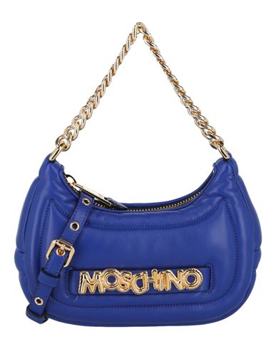 Shop Moschino Balloon Lettering Crescent Bag Woman Shoulder Bag Blue Size - Lambskin
