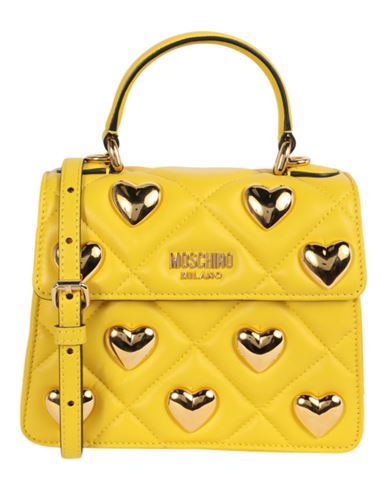 Shop Moschino Heart Studs Quilted Shoulder Bag Woman Handbag Yellow Size - Lambskin