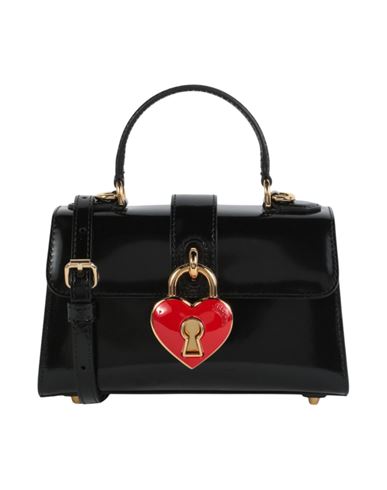Shop Moschino Heart Lock Patent Leather Shoulder Bag Woman Handbag Black Size - Calfskin