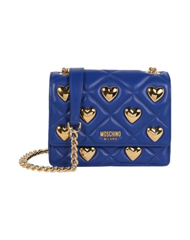Shop Moschino Heart Studs Quilted Crossbody Bag Woman Cross-body Bag Blue Size - Lambskin