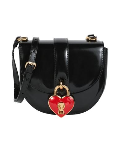 Shop Moschino Heart Lock Patent Leather Crossbody Bag Woman Cross-body Bag Black Size - Calfskin