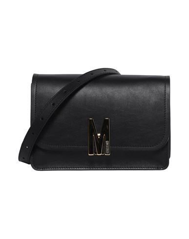 Shop Moschino M Plaque Leather Crossbody Woman Cross-body Bag Black Size - Calfskin