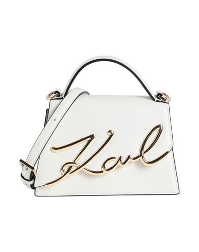 Shop Karl Lagerfeld K/signature 2.0 Sm Crossbody Woman Handbag Off White Size - Cow Leather