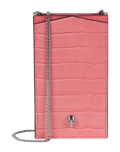 Shop Alexander Mcqueen Croc Embossed Leather Crossbody Phone Case Woman Cross-body Bag Pink Size - Calfsk
